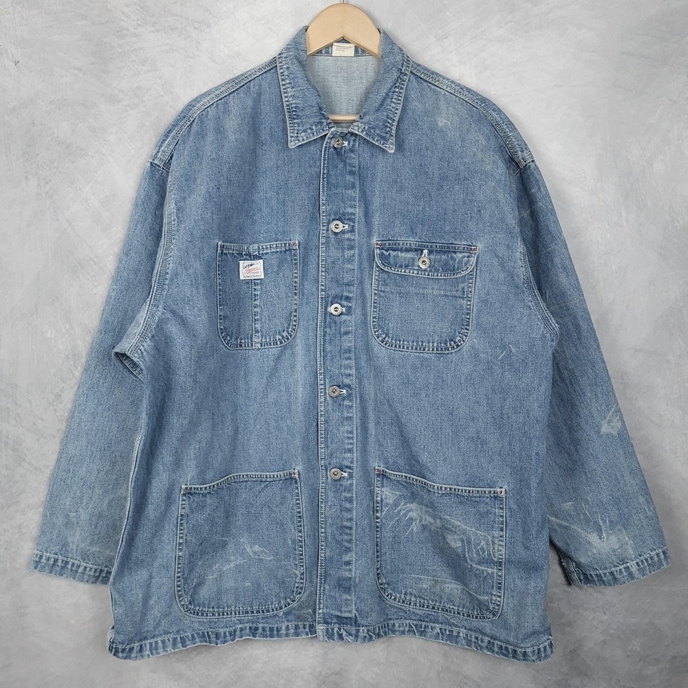 Vintage Gap Barn Coat Mens Medium Blue Denim Chore Workwear Overcoat Jacket